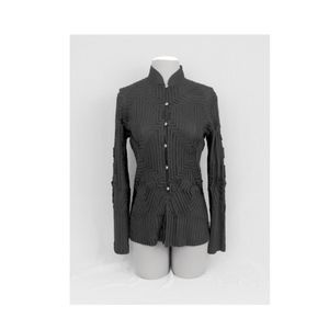 HONG NI Black Mesh-Ribbon Soutache Applique Shirt